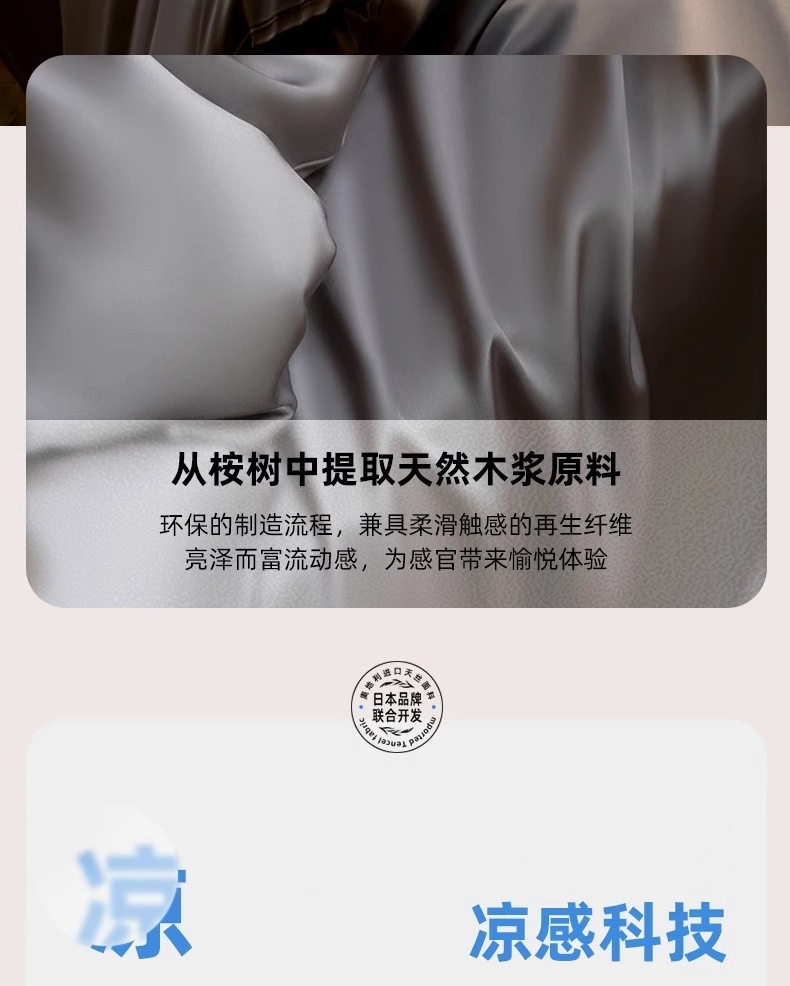 LF级100支奥地利兰精天丝夏季床四件套冰丝夏凉被套床笠床单真丝详情5