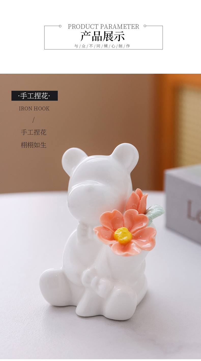 2026 Chinese-style creative ceramic ornaments, hand-molded mini cartoon bear, white high-end home decoration handicrafts pic 10