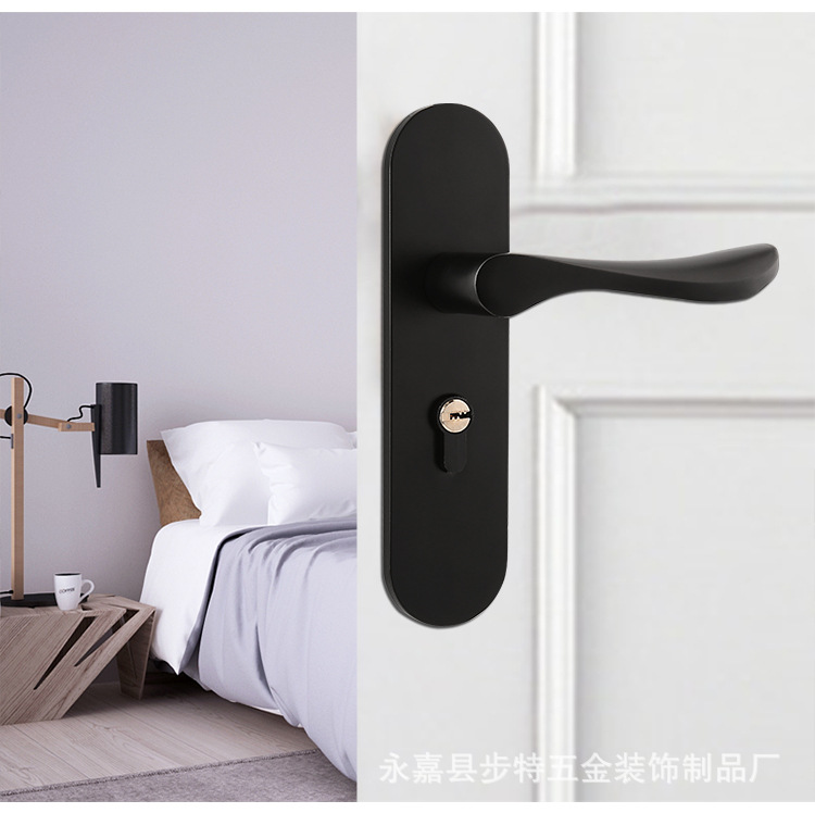 黑色现代门锁室内卧室静音磁吸房门锁分体实木门把手家用锁具批发详情9