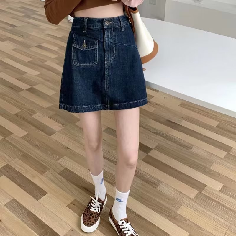 新款半身裙女2023年爆款蓝灰色高腰显瘦a字百搭包臀牛仔裙短裙夏详情5