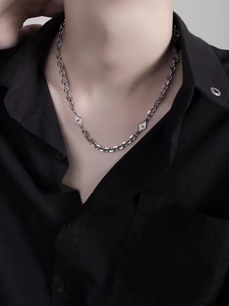 钛钢星芒菱形项链男女百搭潮牌不掉色冷淡风潮嘻哈链子配饰毛衣链详情9