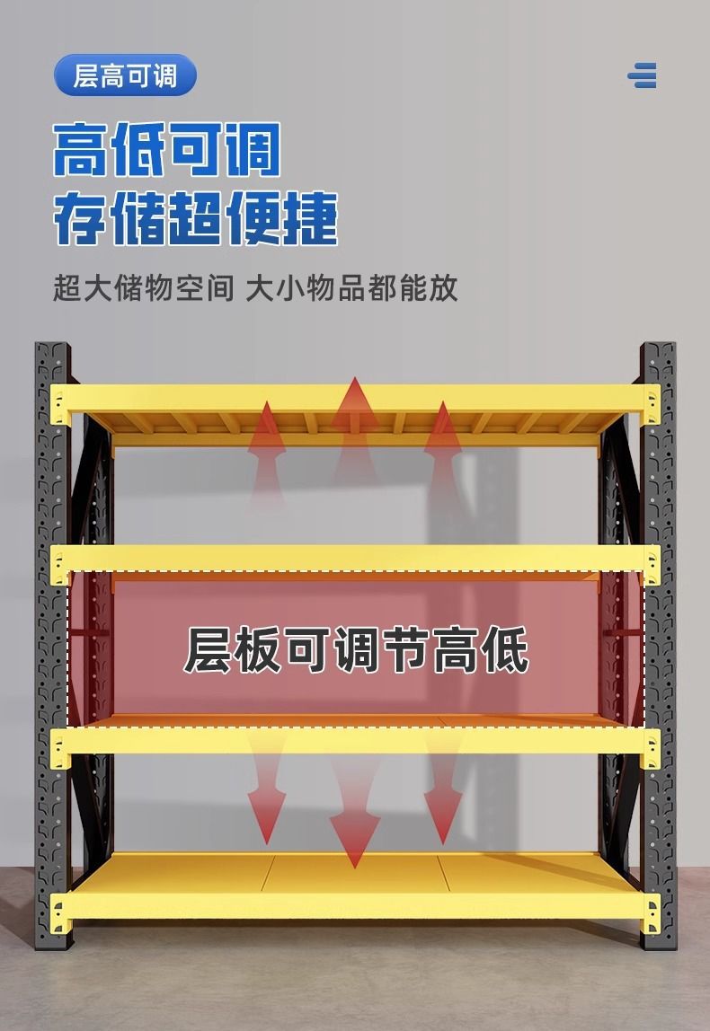 多层仓储货架6层货架商用储藏室仓库家用钢制收纳置物架落地铁架详情3