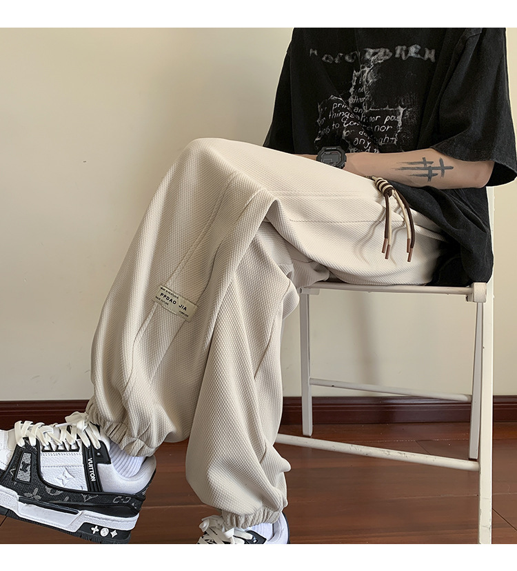 华夫格裤子男士2024秋季潮牌宽松九分束脚卫裤大码青年休闲运动裤详情13