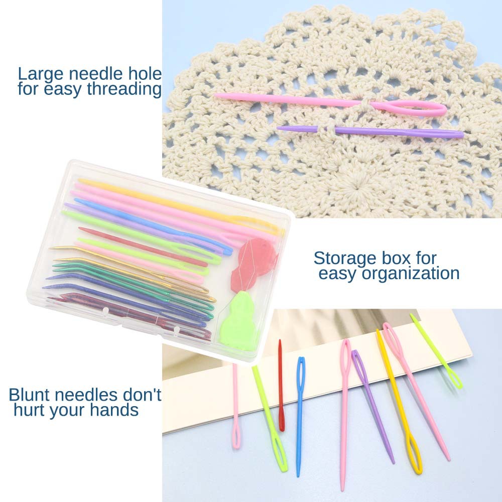 19 pieces of sweater knitting tools, plastic big-eye sweater needles, metal curved needle knitting auxiliary tools, big-eye needle sweaters pic 10