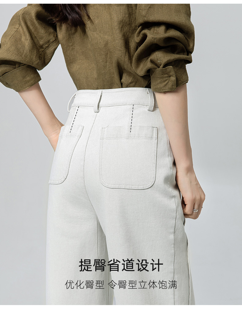 Xingge beige loose wide-leg jeans for women 2025 Spring new high-waisted narrow straight-leg floor-length pants pic 15