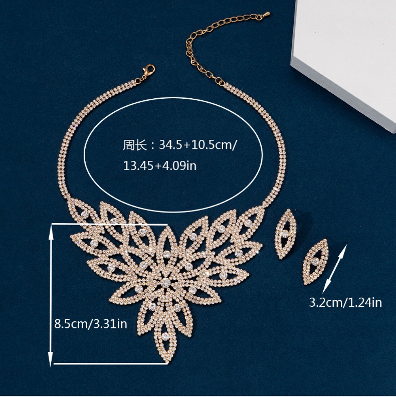 跨境欧美新款夸张邪恶之眼水钻项链+耳钉女士珠宝首饰套装直供详情4