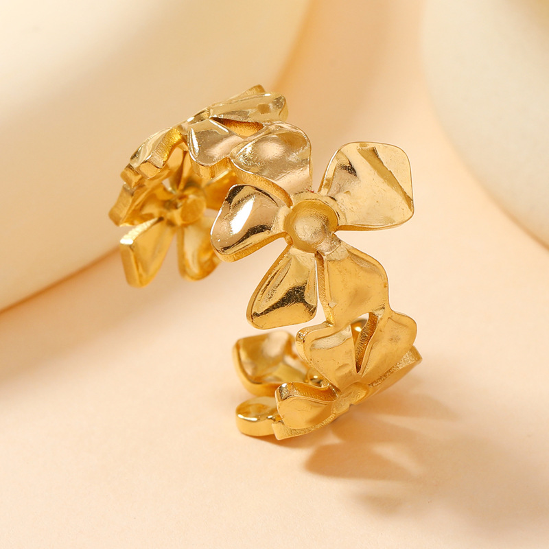 欧美时尚钛钢戒指 法式复古流行油压贝壳 花朵开口戒不锈钢饰品详情9