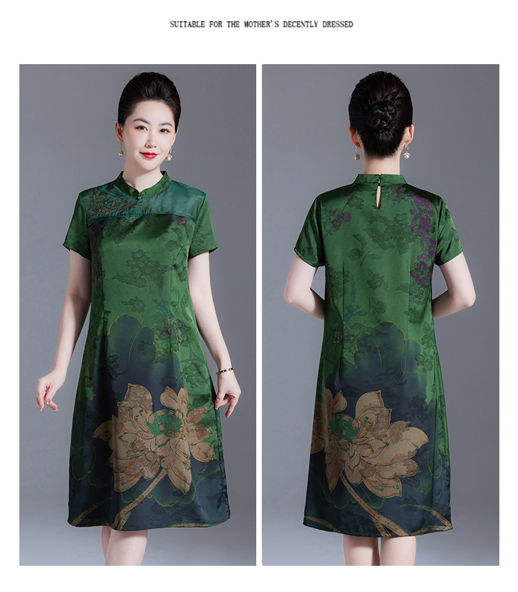 真丝连衣裙2024夏季新款桑蚕丝短袖新中式旗袍领中长裙中年妈妈裙详情19