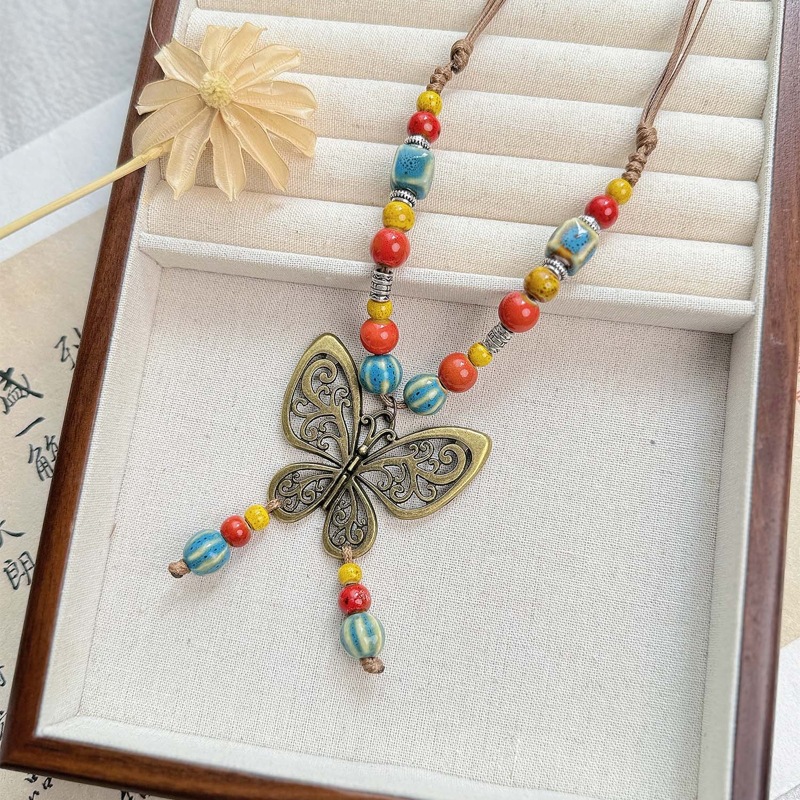 文创景德镇陶瓷项链蝴蝶跨境饰品批发国风文艺新中式手工编织项饰详情16