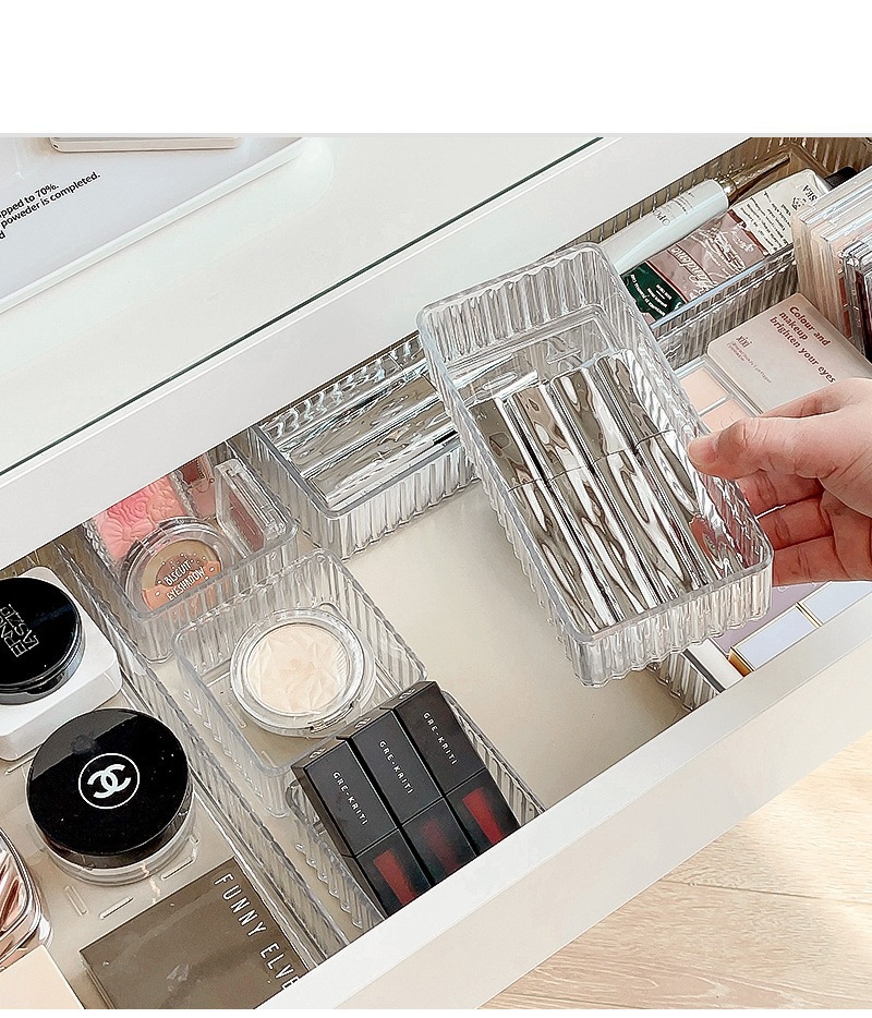 亚克力分格盒化妆品桌面透明多层长方形塑料客厅整理盒抽屉收纳盒01470-2132详情7