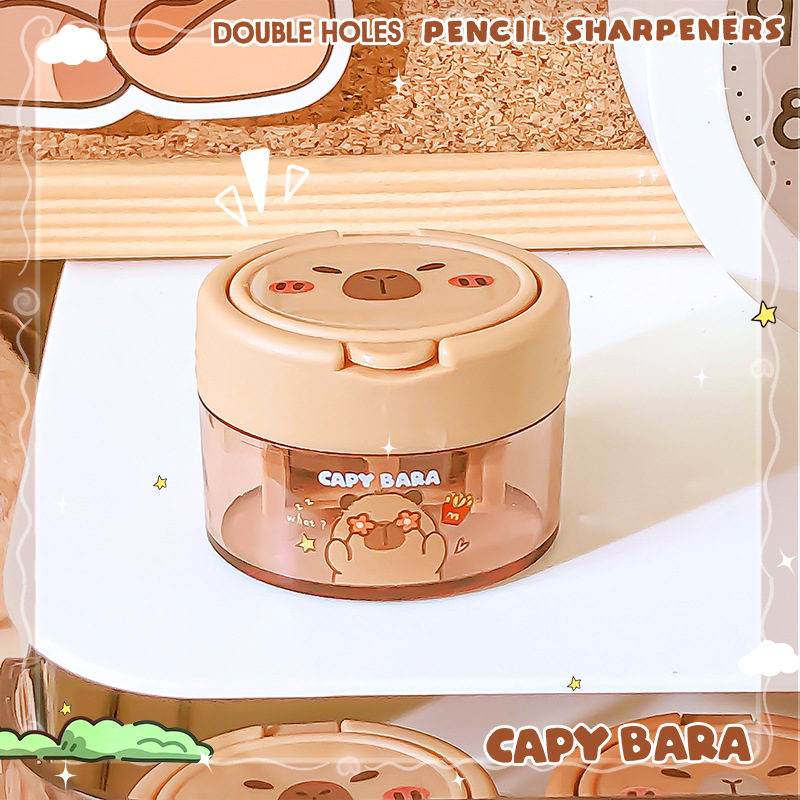 卡皮巴拉趣味翻盖双孔卷笔刀小学生卡通创意迷你削笔器转笔刀笔刨详情9