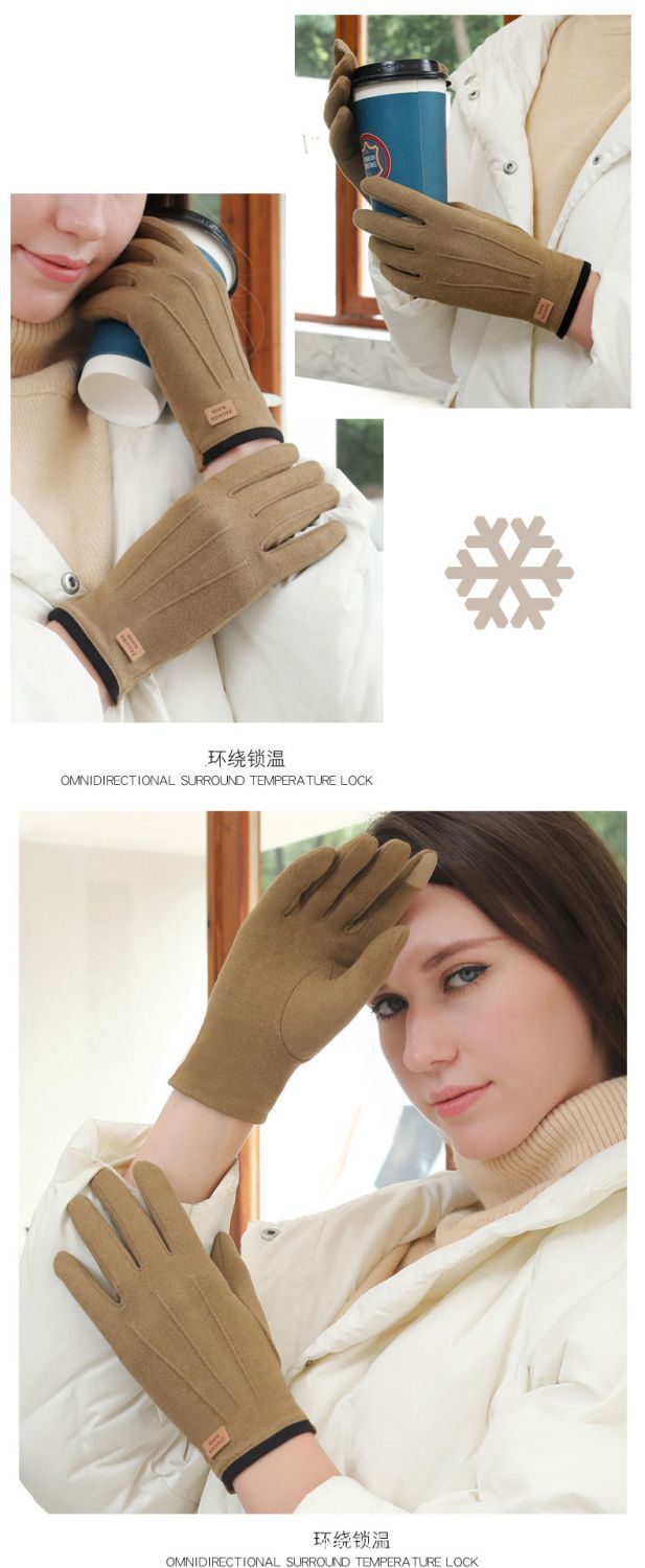 De Rong gloves for women, three-rib warm gloves, winter fleece, outdoor touch screen, driving, cycling, three-rib pic 10