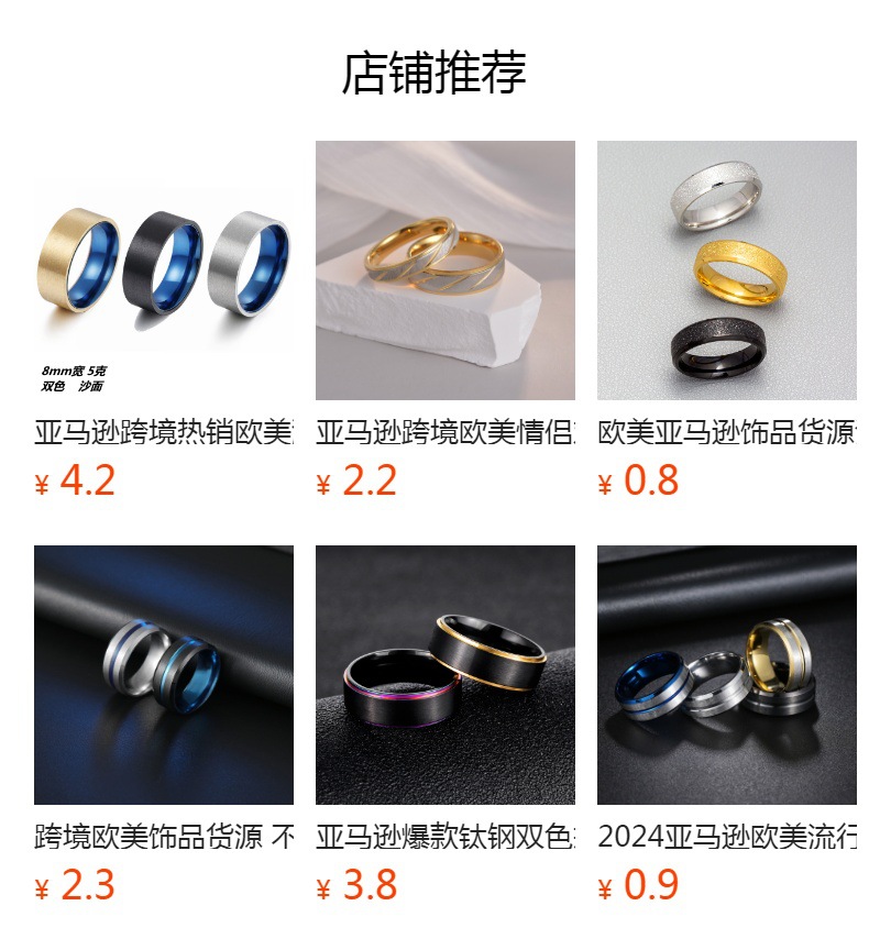 亚马逊temu欧美热销跨境饰品金银磨砂8mm不锈钢戒指男款手饰指环详情1