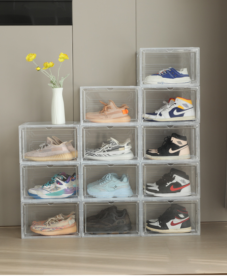 新款侧开透明篮球鞋盒 亚克力磁吸可折叠翻盖收纳鞋盒鞋子收纳盒详情14