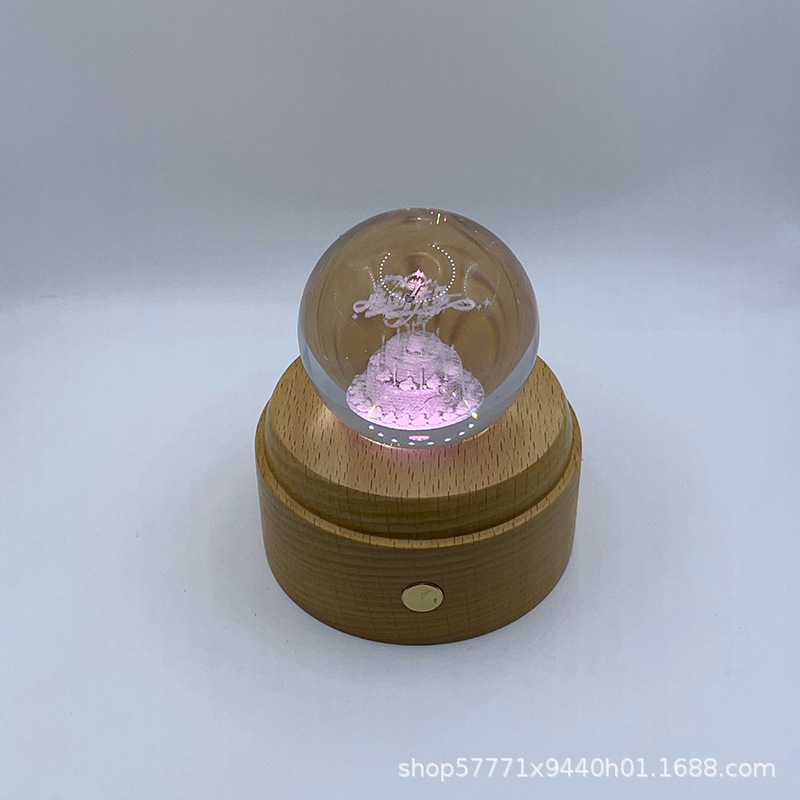 实木底座充电小夜灯创意水晶玻璃球装饰氛围灯闺蜜送女生生日礼物详情1