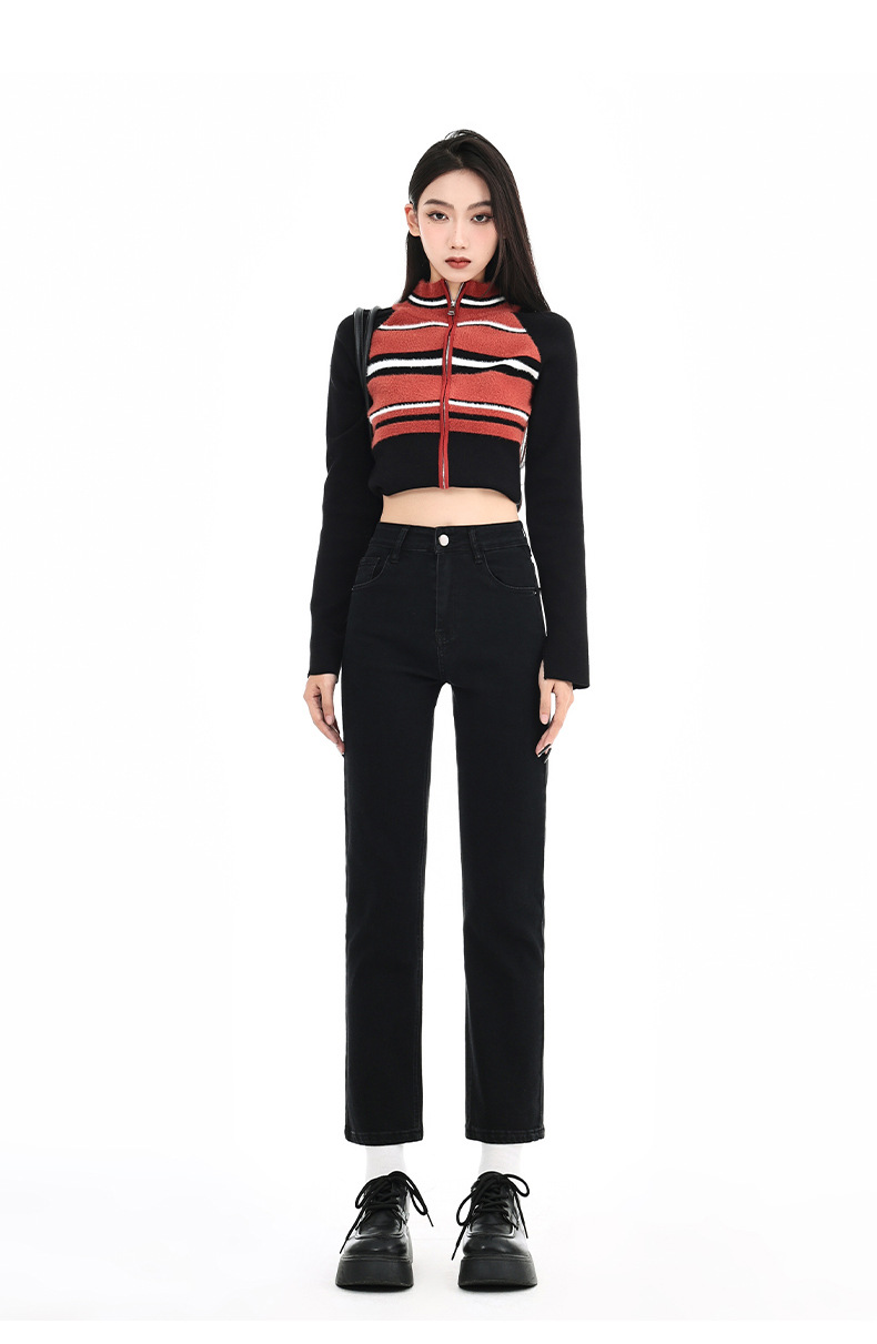 Blue-gray smoke tube jeans for women in spring 2025, petite slimming baguette pants, 9-inch straight leg pants pic 24