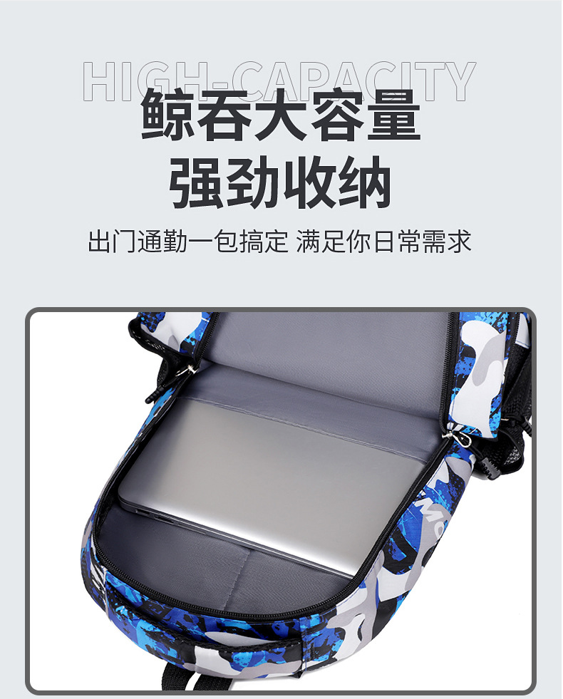 迷彩印花背包外贸大容量休闲双肩包电脑包男初中高中男女学生书包详情13