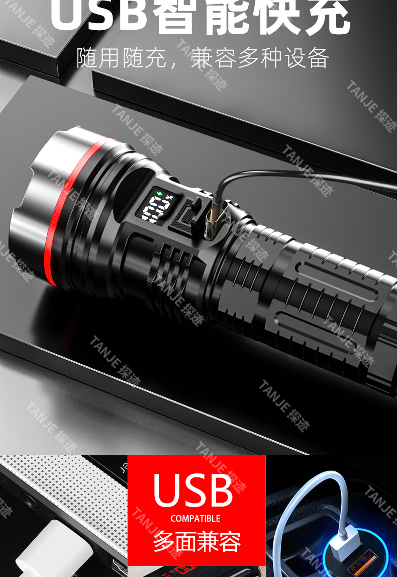 Cross-border new 8-LED outdoor high-intensity, ultra-bright, long-range, multi-dimming, ultra-long battery life type-C rechargeable flashlight pic 12