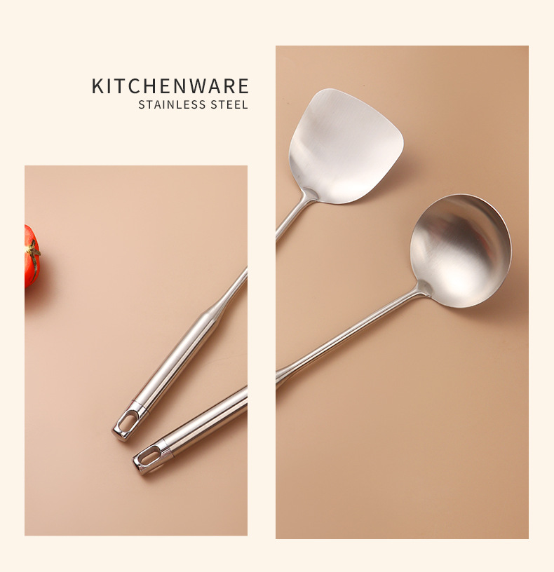 Thickened stainless steel spatula, household kitchen spatula, stir-frying spoon, cooking anti-scald hot pot soup spoon, kitchenware set wholesale pic 21