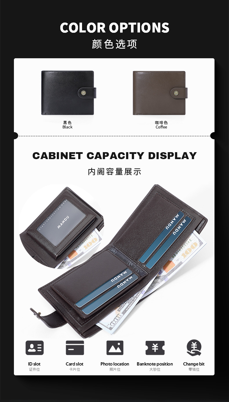 MANDU漫度男士钱包多卡位大容量卡片包 简约皮质卡包复古零钱包详情5