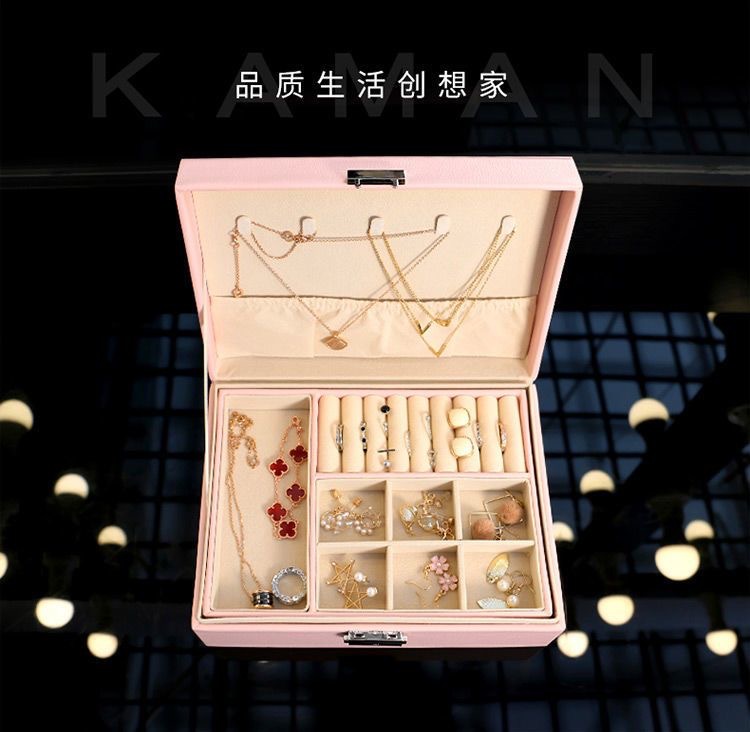 High-end jewelry storage box, large-capacity multi-layer portable stud earrings, earrings, rings, necklaces, accessories display jewelry box pic 9