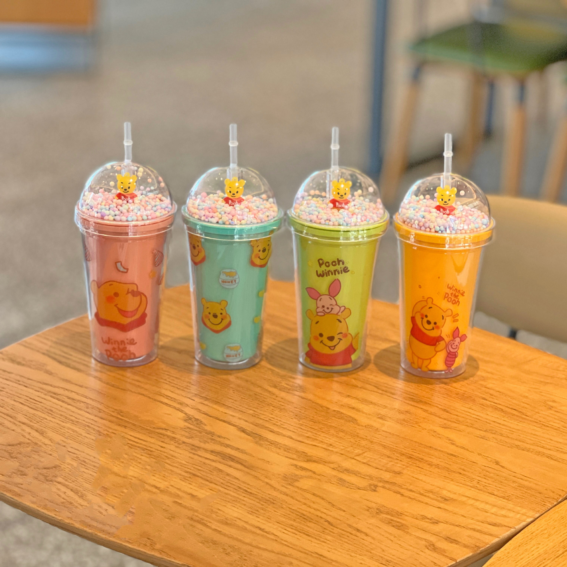 跨境新款冰裂碎冰杯双层塑料水杯批发网红卡通小熊塑料吸管杯茶杯详情6