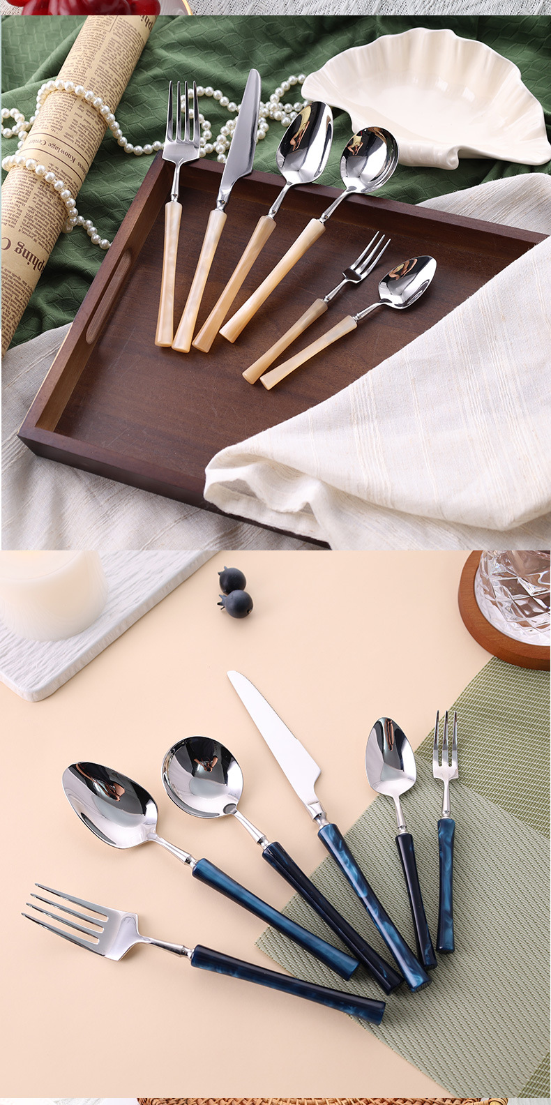 304不锈钢餐具亚克力柄小蛮腰酒店西餐牛排刀叉勺套装不锈钢餐具详情3