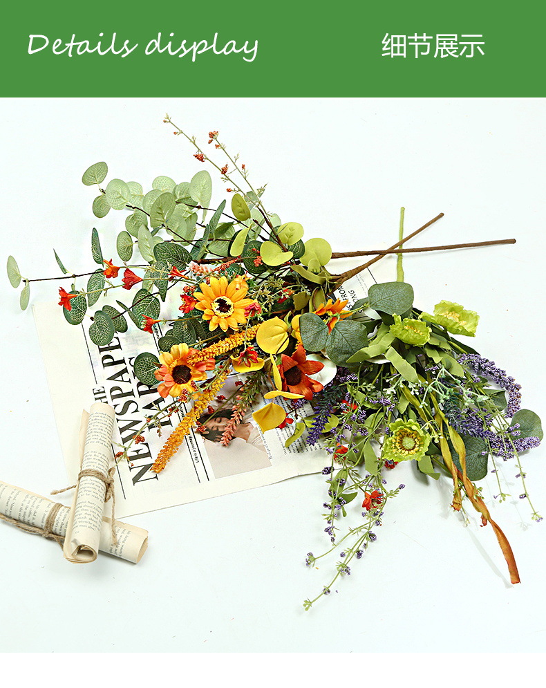 跨境仿真花束爆款装饰摆件植物小雏菊薰衣草仿真花尤加利仿真绿植详情7