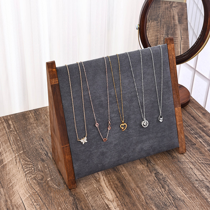 胡桃木色斜面项链展示架大容量吊坠耳环收纳珠宝饰品架现货批发详情2