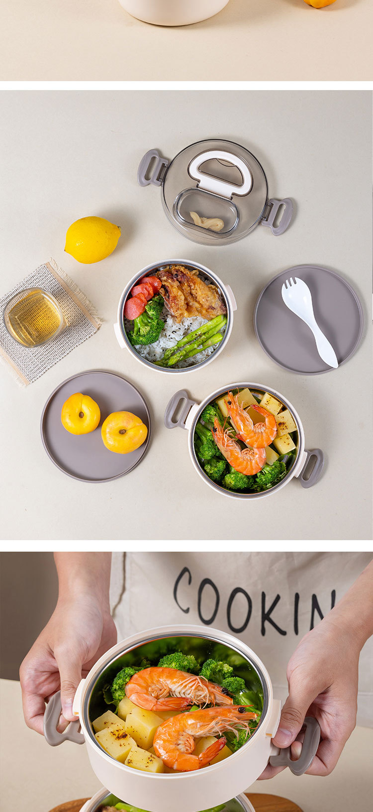 Customized portable double-layer round lunch boxes for office workers, microwave stainless steel multi-layer lunch buckets, double-layer bento boxes pic 6