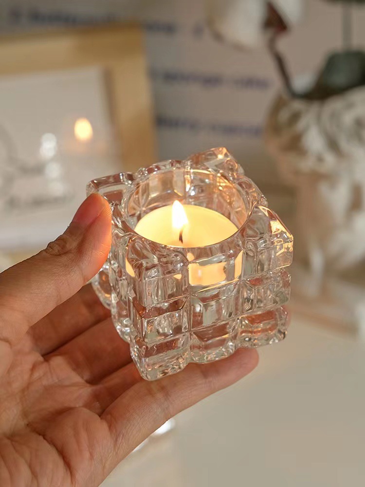 Creative square crystal glass candlesticks, lampshades, candle vessels, wax-filled square cups, lighting fixtures, glass wax cups pic 2