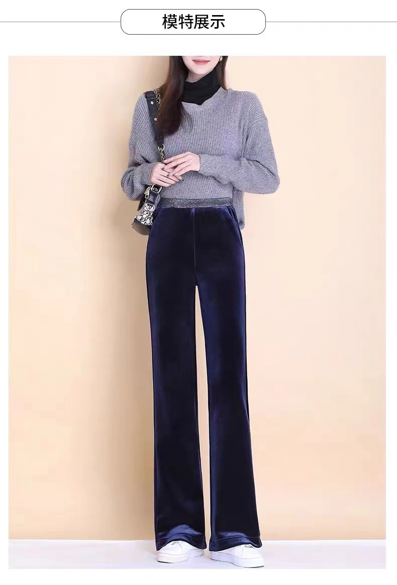 金丝绒阔腿裤女士休闲裤子春秋高腰垂感显瘦中年女裤窄版直筒长裤详情11