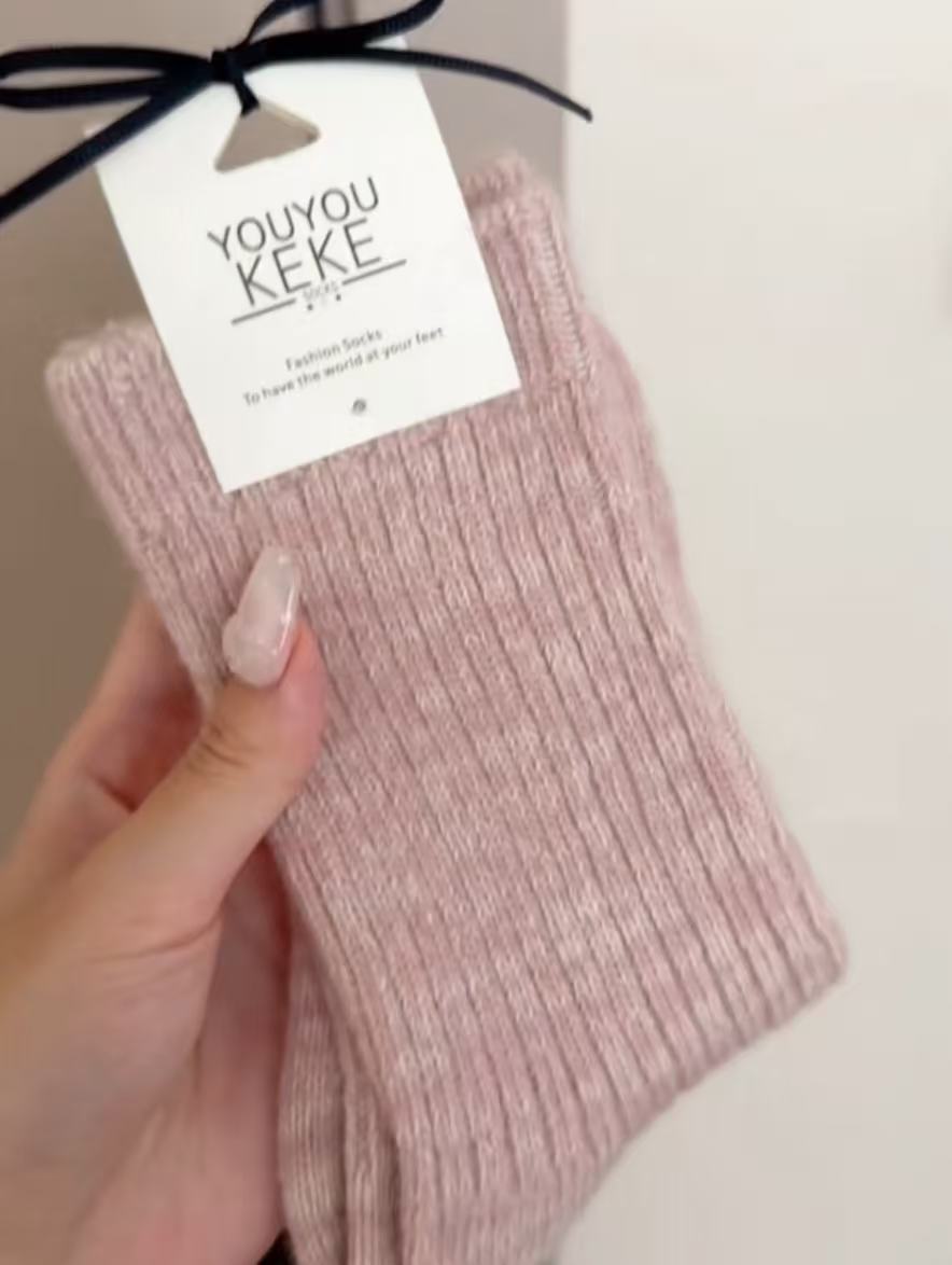 粉色系列暖秋袜子女中筒袜森系氛围感少女jk蝴蝶结百搭校园堆堆袜详情8
