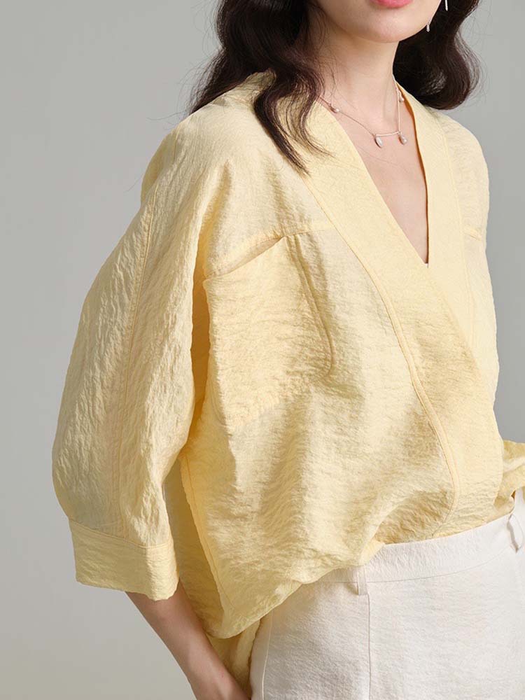 TH ~ ROW 2025 Spring/Summer washable crumpled dry silk coleless batsleeved brand silk shirt for women pic 4