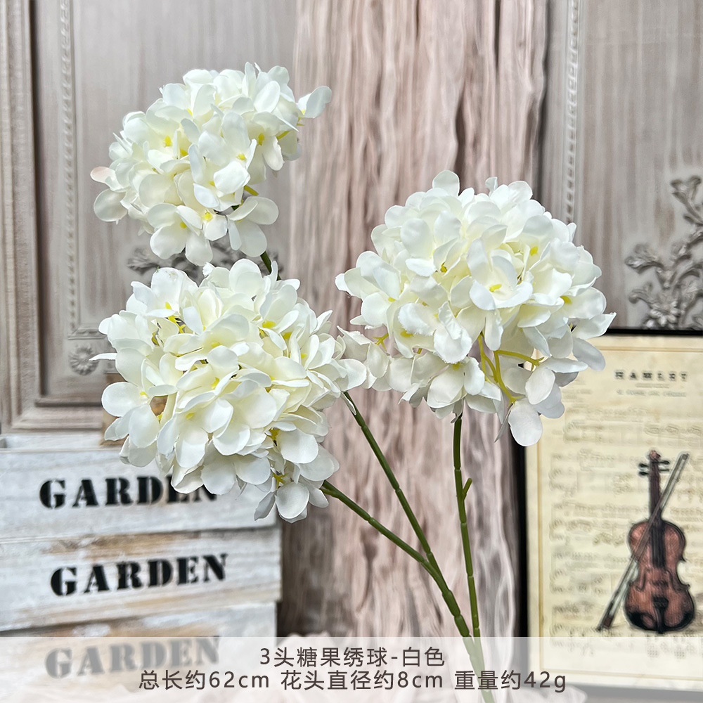 仿真3头糖果绣球假花婚庆用花束手工花艺婚礼堂造景diy花墙地排花详情7