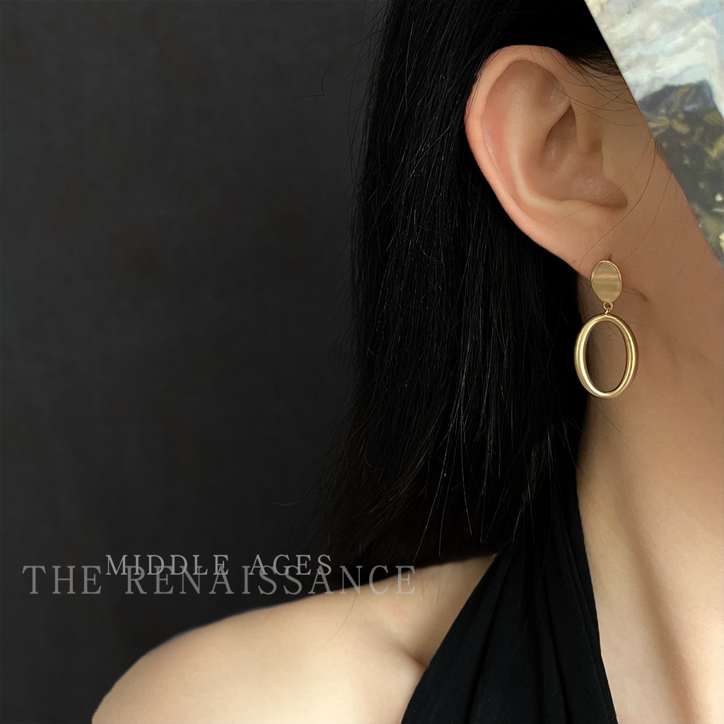 vintage light and mid-style matte geometric ring earrings, French and Hong Kong style high-end earrings, retro earrings pic 7