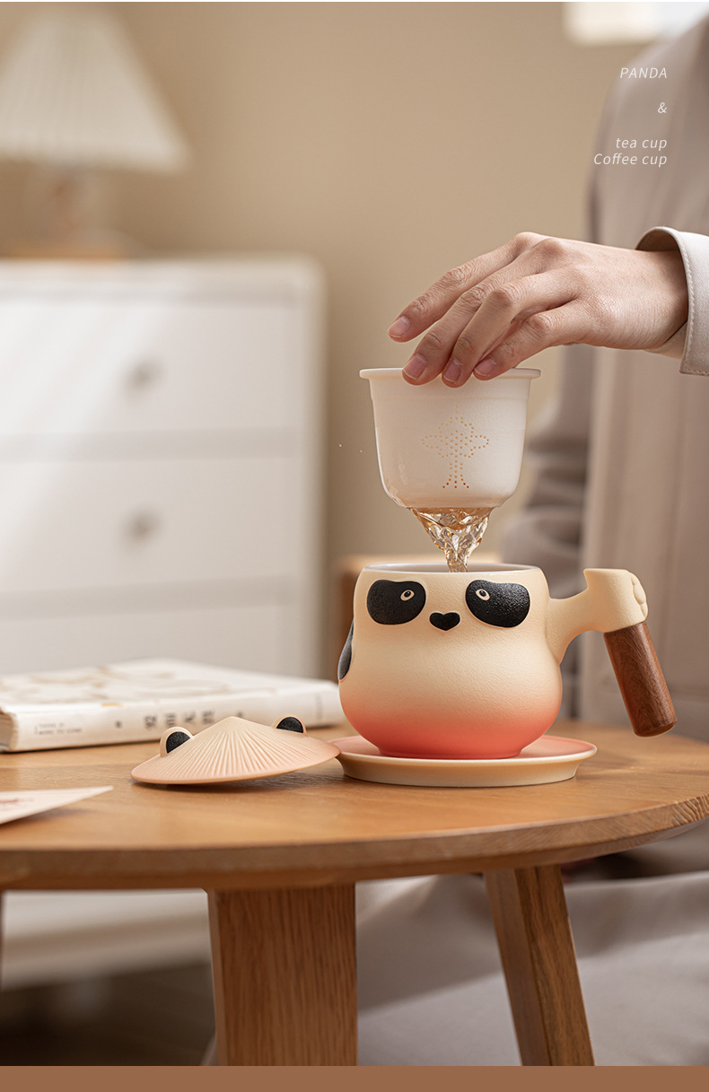 创意陶瓷马克杯带盖勺设计感小众高颜值精致熊猫杯茶杯陶瓷咖啡杯详情14