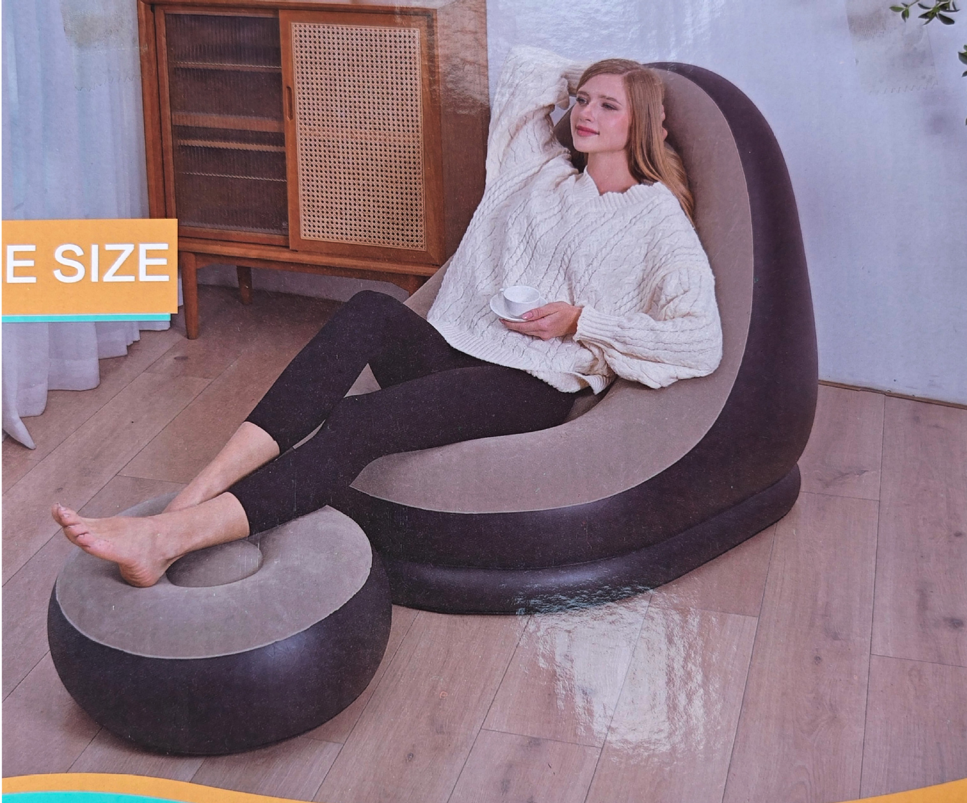 成人懒人沙发两件套带脚蹬马卡龙植绒沙发躺椅休闲充气沙发厂家直详情3