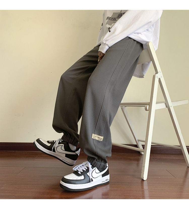 华夫格裤子男士2024秋季潮牌宽松九分束脚卫裤大码青年休闲运动裤详情44
