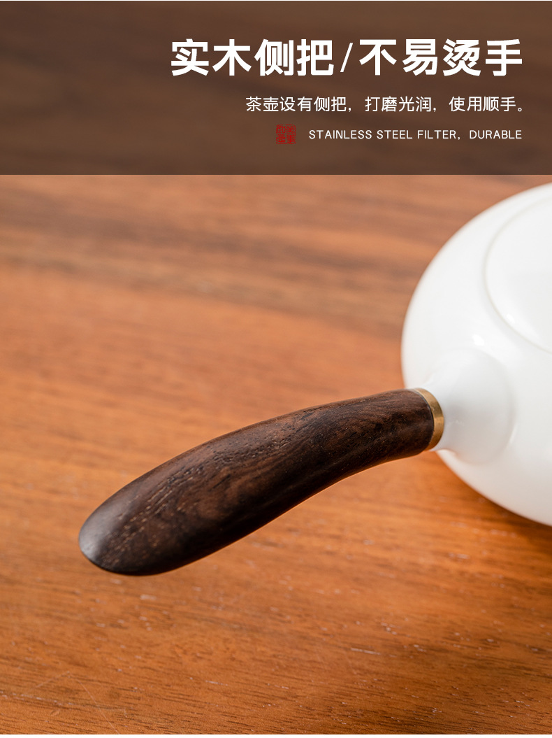 Dehua jade white porcelain tea set, household tea pot, lid, bowl, tea cup, tea tray, complete set of Gongfu tea sets pic 17