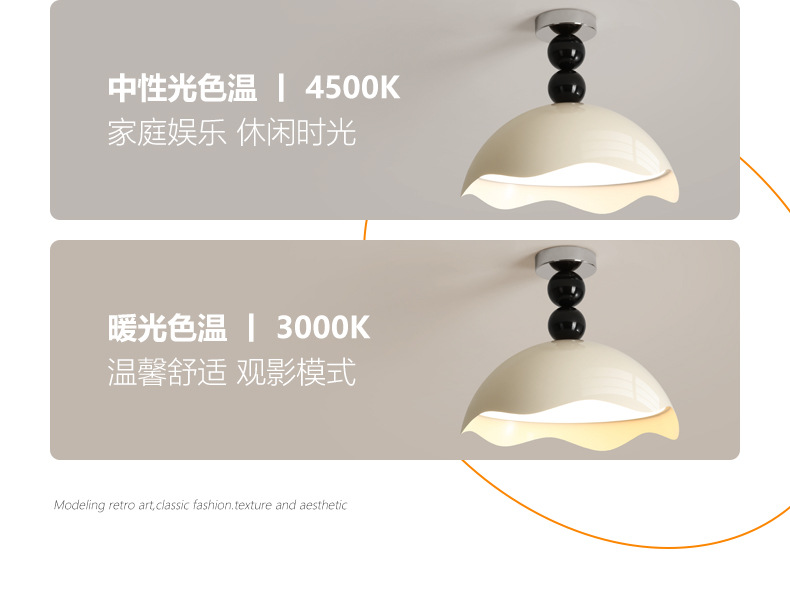 Creative cream-eggshell, ancient-style bedroom ceiling lamp, girlish style, ins Memphis, high-end bedroom room lamp pic 9