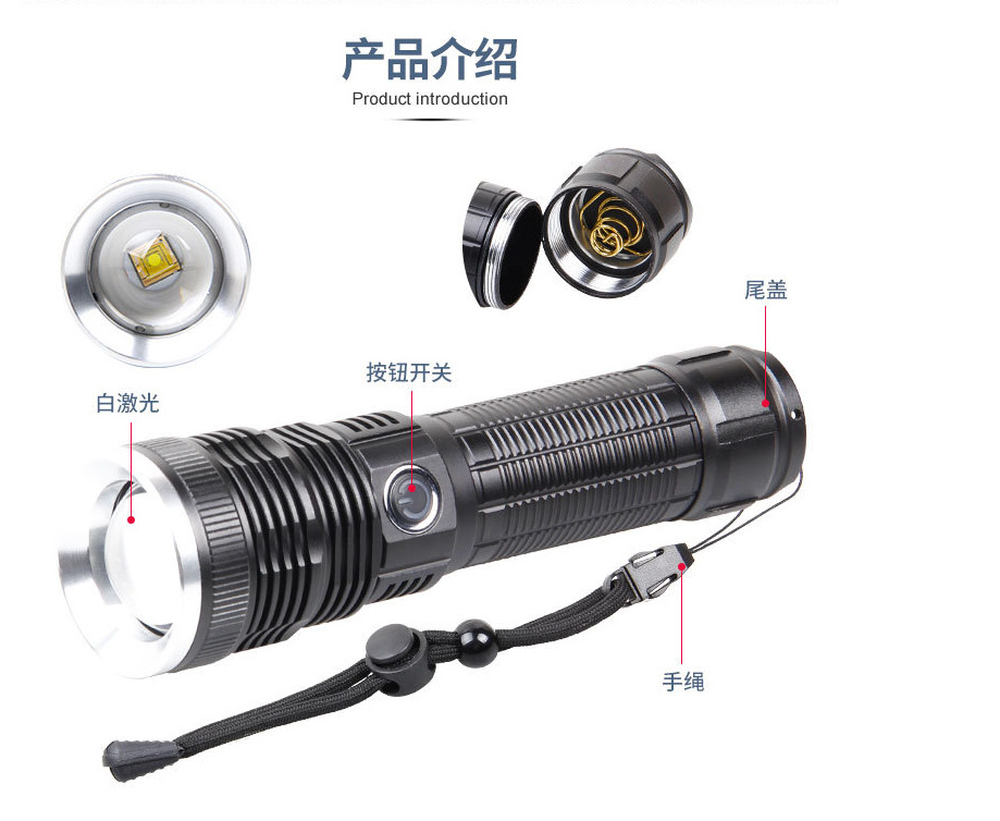 现货跨境激光炮灯type-c充电变焦强光手电筒户外照明便携P50电筒详情13