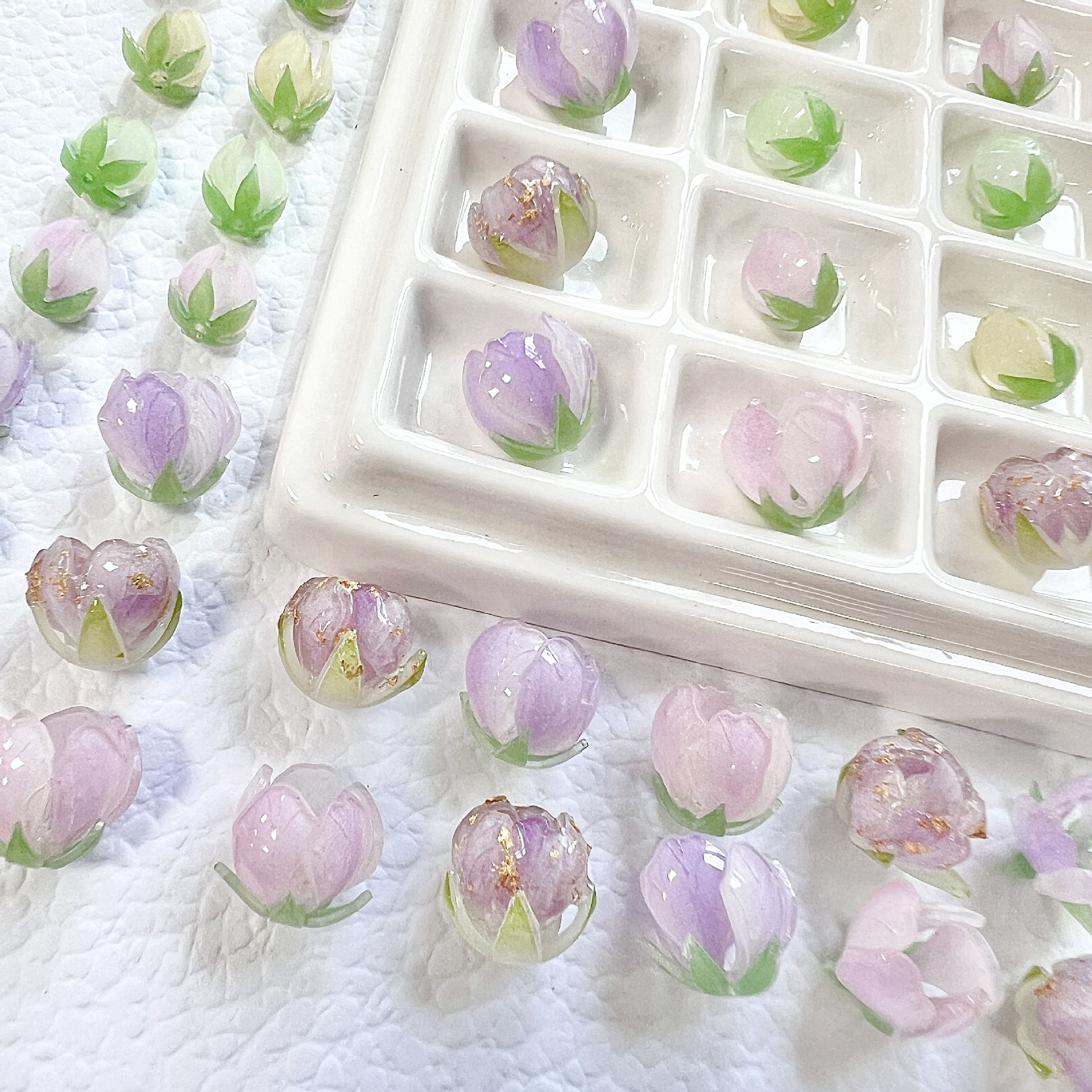 国风复古感古风晕染花苞金箔花朵热缩片穿孔贴片diy手工发簪配件详情3