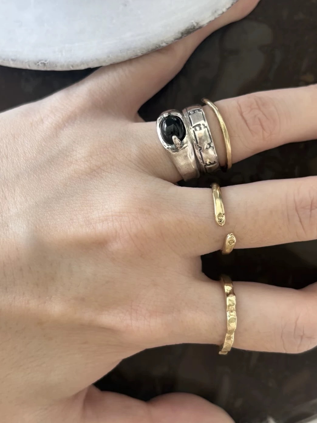 MA*家烧银红玛瑙戒指 冬季搭配简约复古做旧工艺镶嵌黑玛瑙戒指详情12