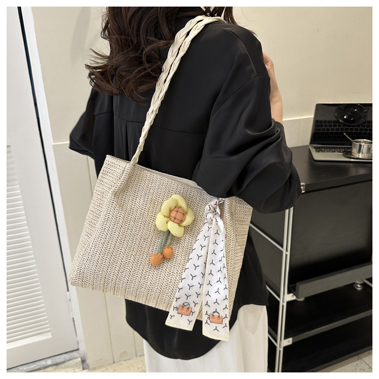编织草编包包女大容量2023新款夏天花朵单肩休闲潮流洋气托特包详情12