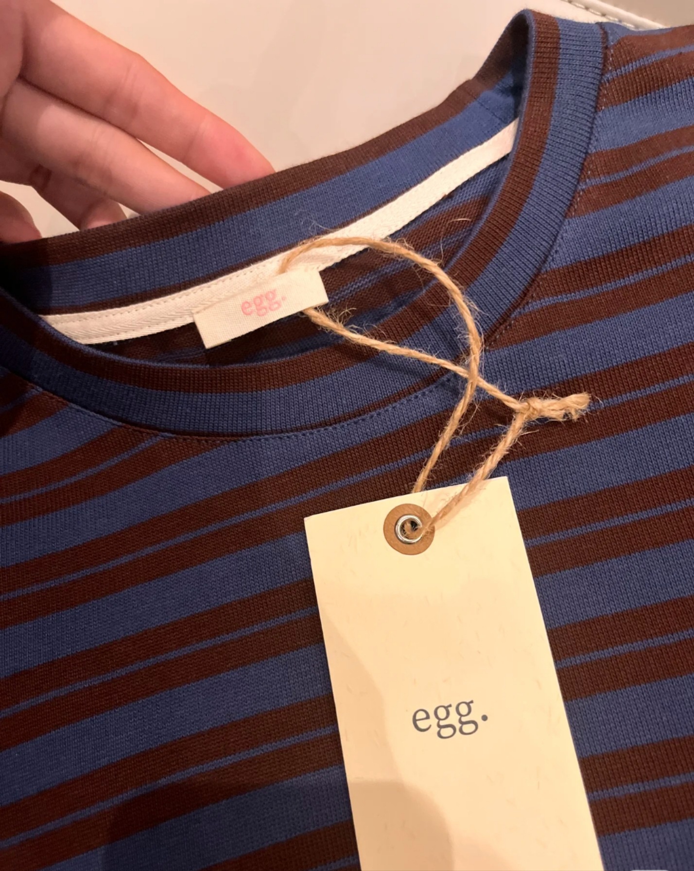 egg～现货韩国2024秋季款时尚兰咖条纹宽松百搭打底T恤女工厂批发详情5