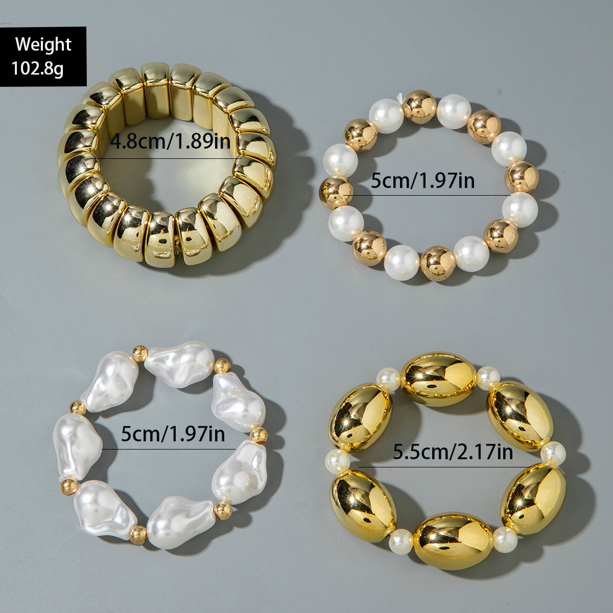 欧美跨境新款多层线条缠绕几何开口手镯套装朋克风波浪形串珠手链详情102