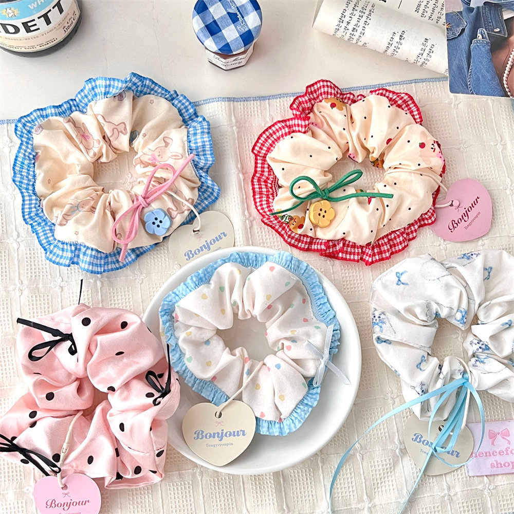 Summer refreshing bow, lace, large intestine hair tie, girlish country style, high-end look, large bun hair tie pic 33