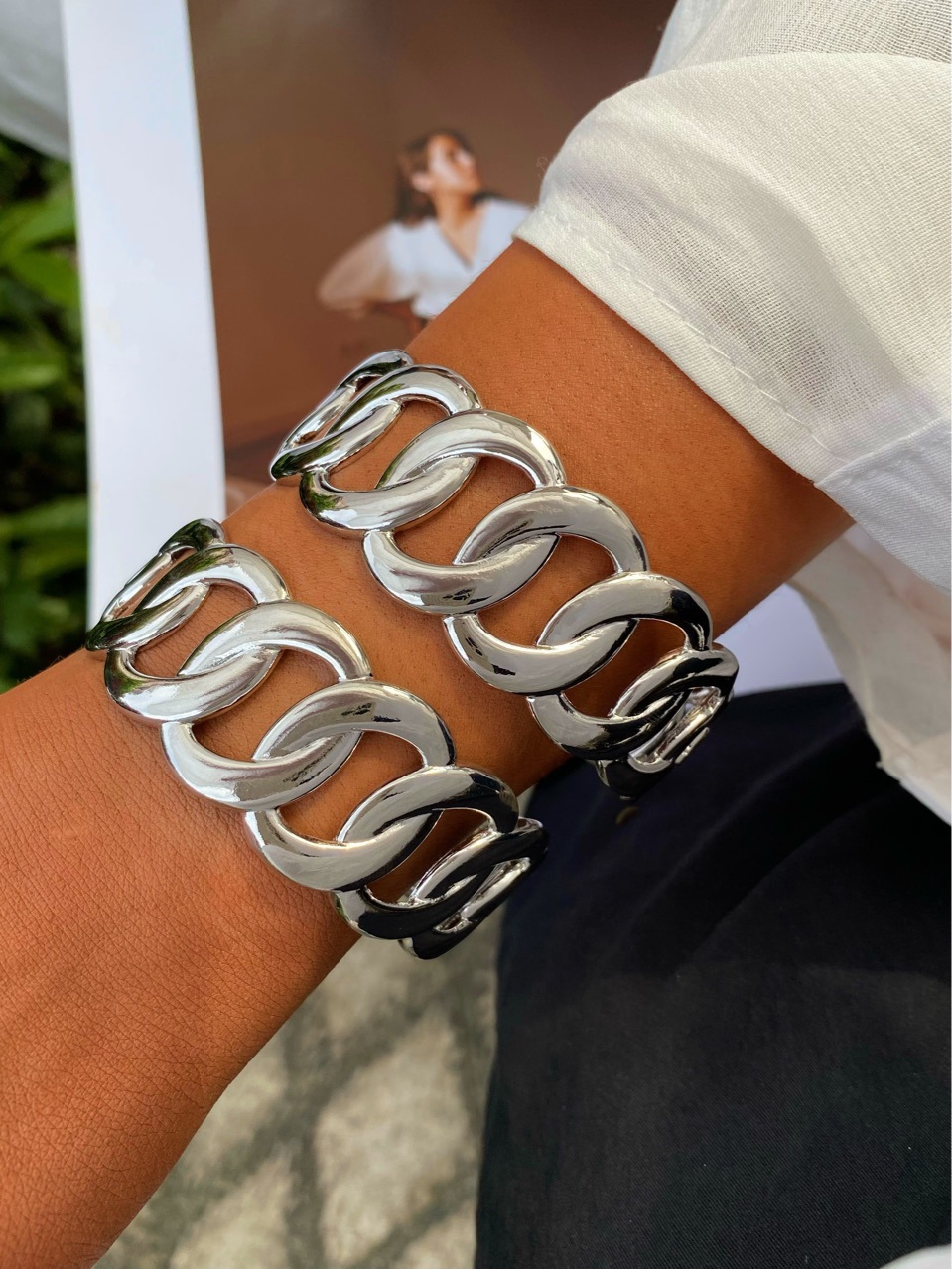Wholesale of European and American fashion cross-border personality cold style, versatile circle ring wide face bracelet set manufacturer pic 3