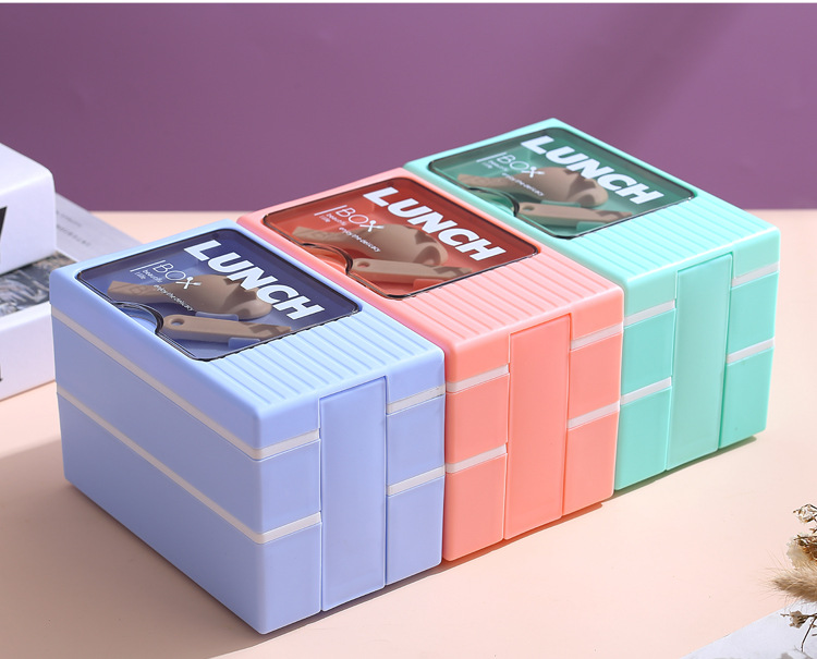 Japanese-style double-layer plastic lunch box, office worker lunch box, microwave oven sealed insulated lunch box, portable student lunch box pic 17